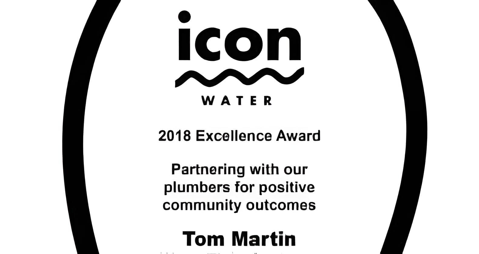 tom martin named as winner of the 2018 Excellence Award from Icon Water