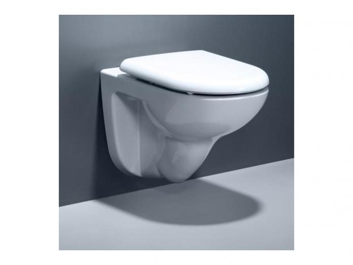 a wall-mounted toilet hung on a grey wall